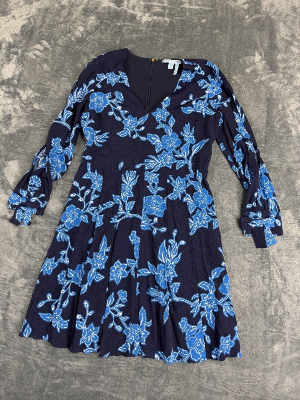 Draper James Womens Navy & Blue Floral Long Sleeve Fit & Flare Dress 8